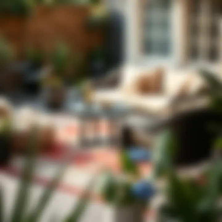 Cozy Outdoor Seating with Stylish Rug Elegant outdoor patio rug enhancing a cozy seating area