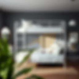 Elegant design of a white metal loft bed in a modern bedroom