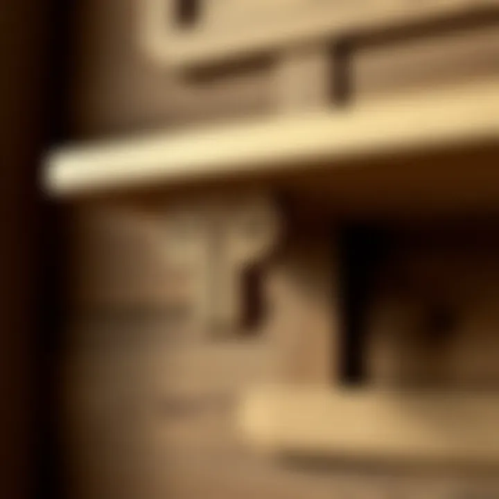 Rustic Wooden Shelf Texture Close-up of a rustic wooden shelf showcasing its texture and bracket