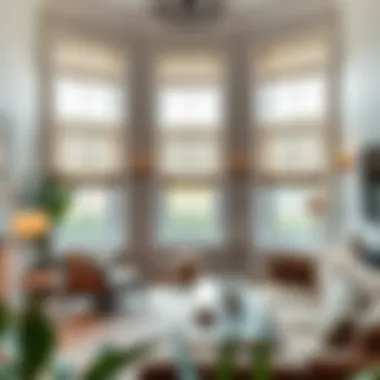 Elegant woven Roman window shades in a modern living room