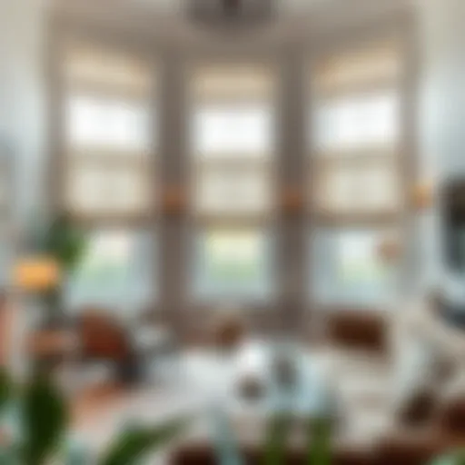 Elegant woven Roman window shades in a modern living room