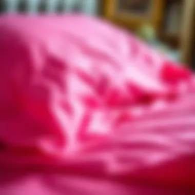 Close-up of luxurious fabric texture of hot pink fitted sheets