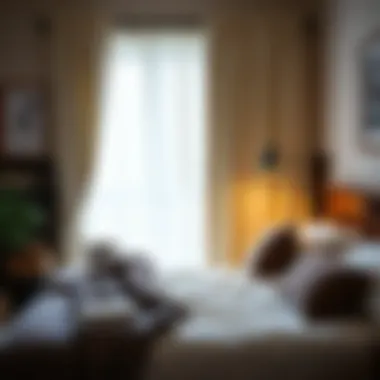 Cozy bedroom adorned with farmhouse long curtains