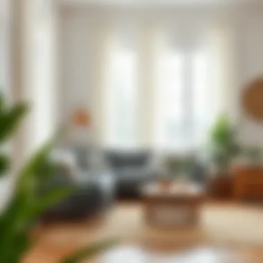 Combination of farmhouse long curtains with modern decor