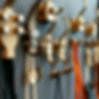 An array of heavy-duty hanging hooks