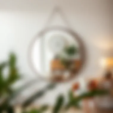 Stylish round mirror creating an illusion of spaciousness