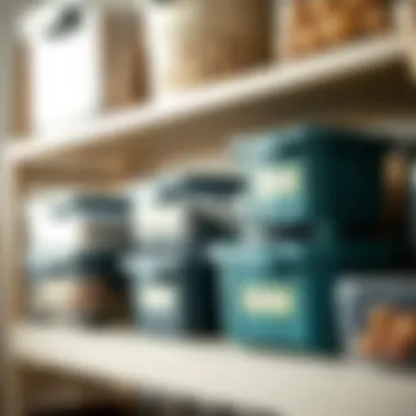 Stylish Rubbermaid storage containers organized on a shelf