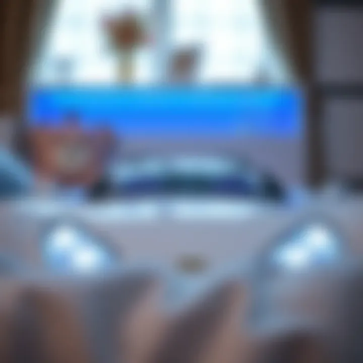 Close-up of LED lights incorporated into a car bed
