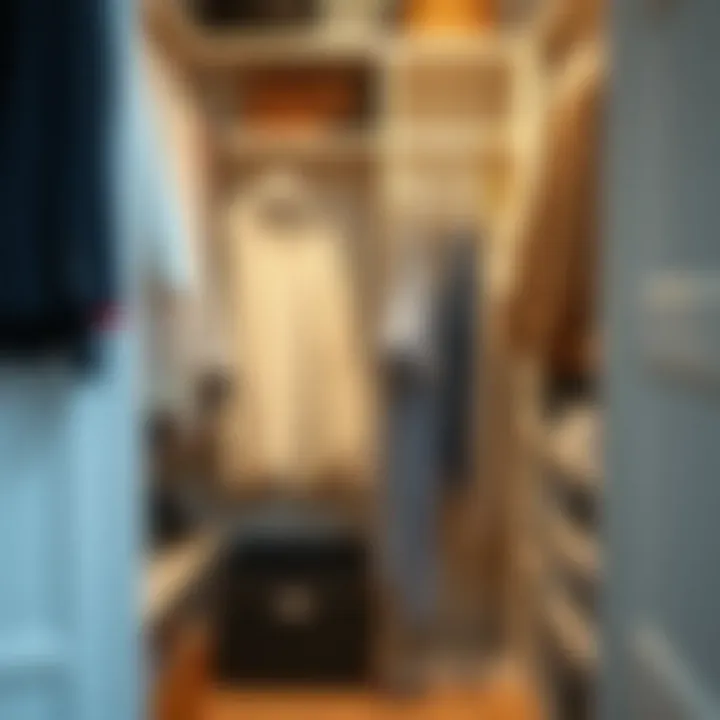 A compact closet space efficiently organized with various styles of space-saving hangers.