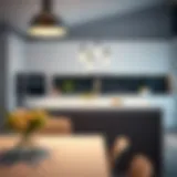 Contemporary pendant lights illuminating a sleek kitchen island