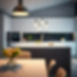 Contemporary pendant lights illuminating a sleek kitchen island