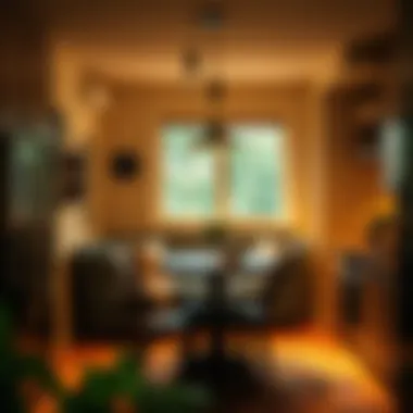 A cozy kitchen nook with warm accent lighting