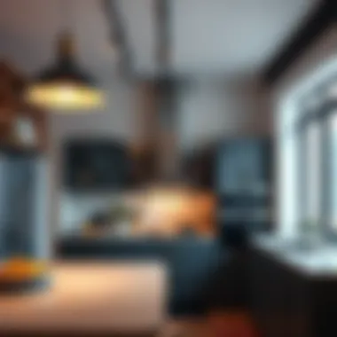 Modern track lighting showcasing a vibrant kitchen space