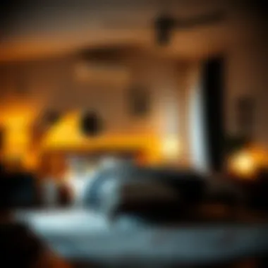 Cozy Bedroom with Remote Controlled Lighting A cozy bedroom illuminated by remote controlled lighting solutions