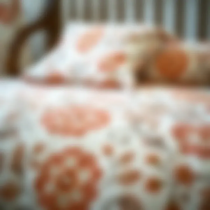 Close-up of intricate floral patterns on nursery bedding