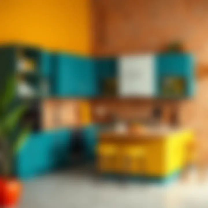 Vibrant and Textured L-Shaped Kitchen Vibrant L-shaped kitchen design integrating bold colors and unique textures.