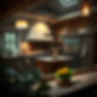 Rustic Elegance in L-Shaped Design Warm and inviting L-shaped kitchen featuring rustic materials and ambient lighting.