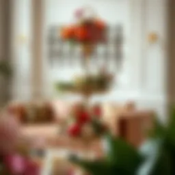 Elegant three-tier stand showcasing floral arrangements