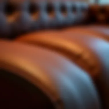 Close-up of leather texture on chaise lounge with functional storage