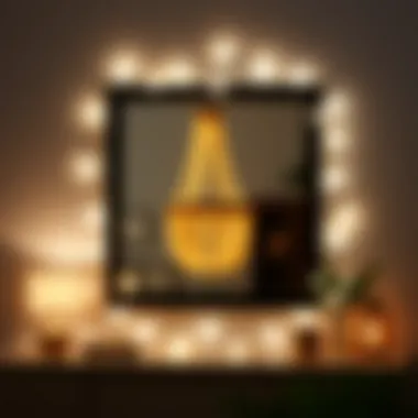 Artistic Ambiance with LED String Lights Artistic display of LED string lights around a mirror for ambiance