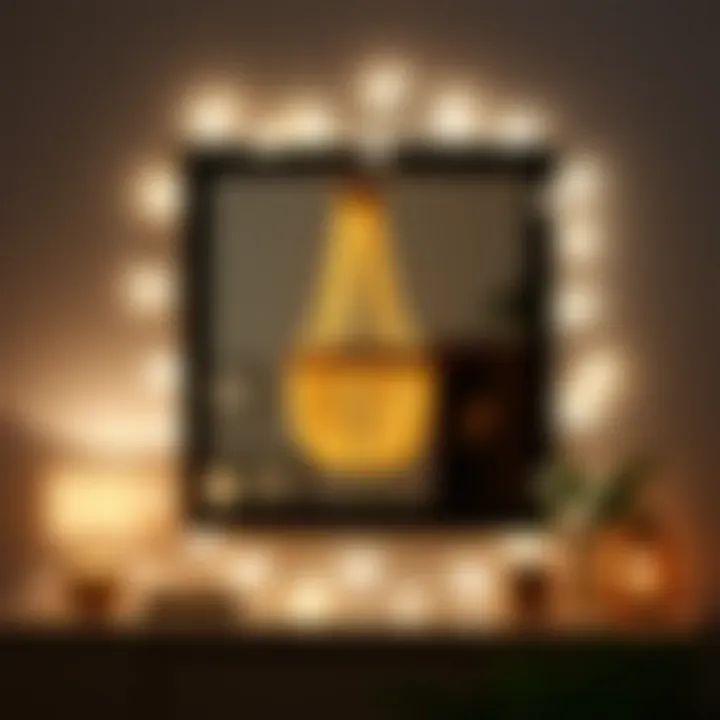 Artistic Ambiance with LED String Lights Artistic display of LED string lights around a mirror for ambiance