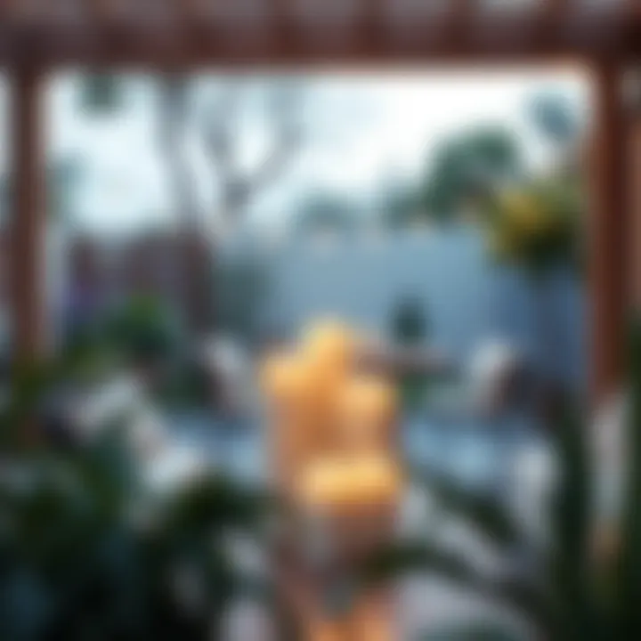 Serene Outdoor Setting with Luminara Candles Luminara electric candles used in a serene outdoor patio atmosphere