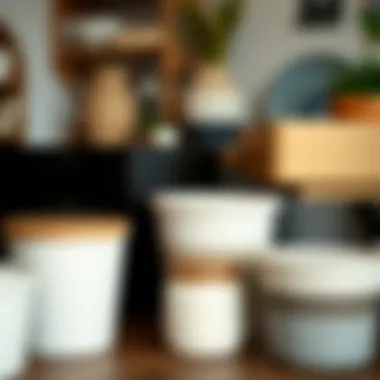 Variety of materials used in flip top lid storage bins emphasizing design