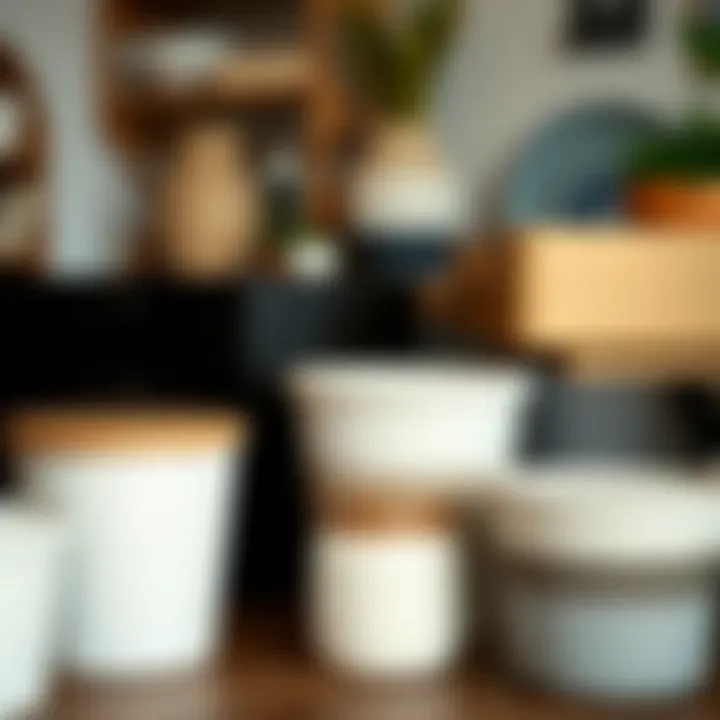 Variety of materials used in flip top lid storage bins emphasizing design