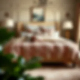 Luxurious king size comforter set in a well-decorated bedroom