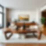 Elegant modern wood center table in a minimalist living room setting