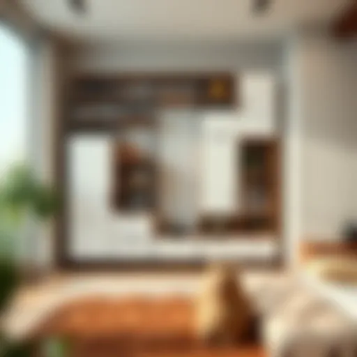 Sleek Modular Shelving A sleek modular shelving unit in a modern bedroom