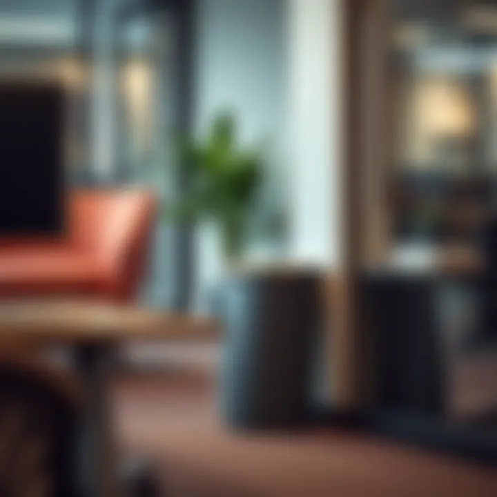 Stylish narrow waste bin integrated into an office environment