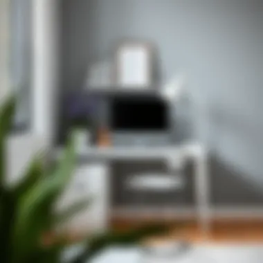 Stylish integration of a small white desk and file cabinet in a contemporary setting