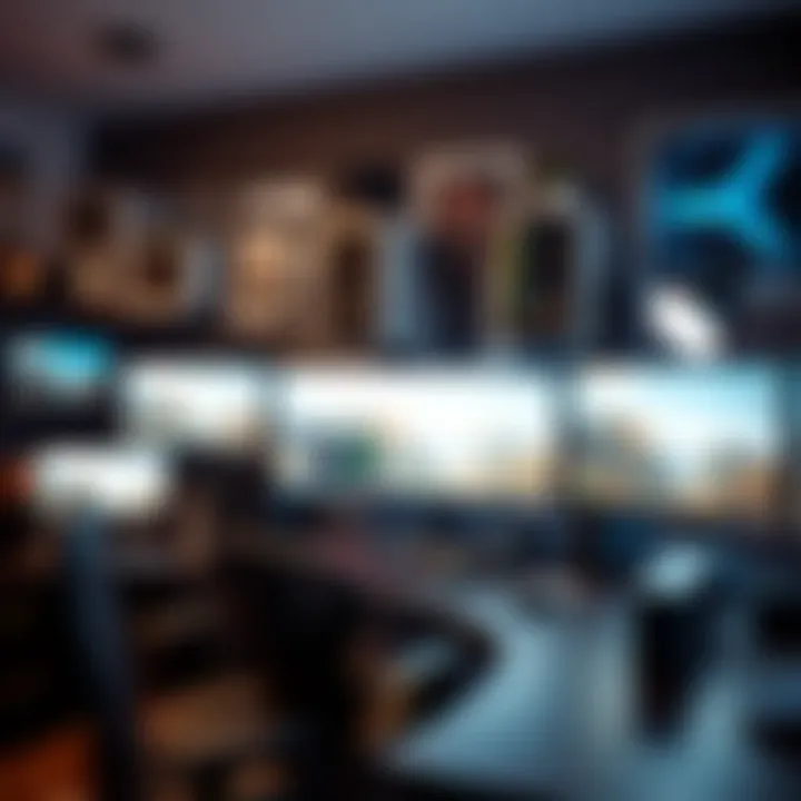 An organized gaming tech setup with multiple screens