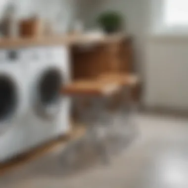 Compact folding stool stored in a laundry cabinet