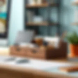 A stylish desktop organizer featuring compartments for documents and stationery