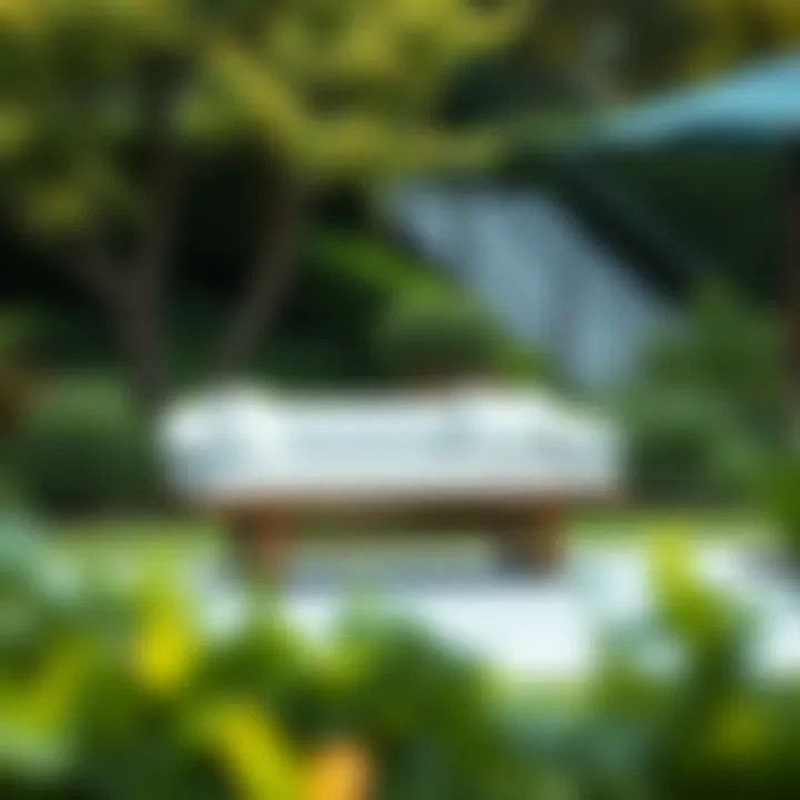 Elegant outdoor lounge bench in a garden setting