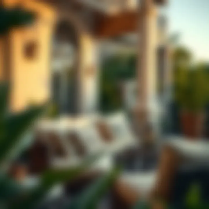 Elegant outdoor patio setting with decorative pillow covers