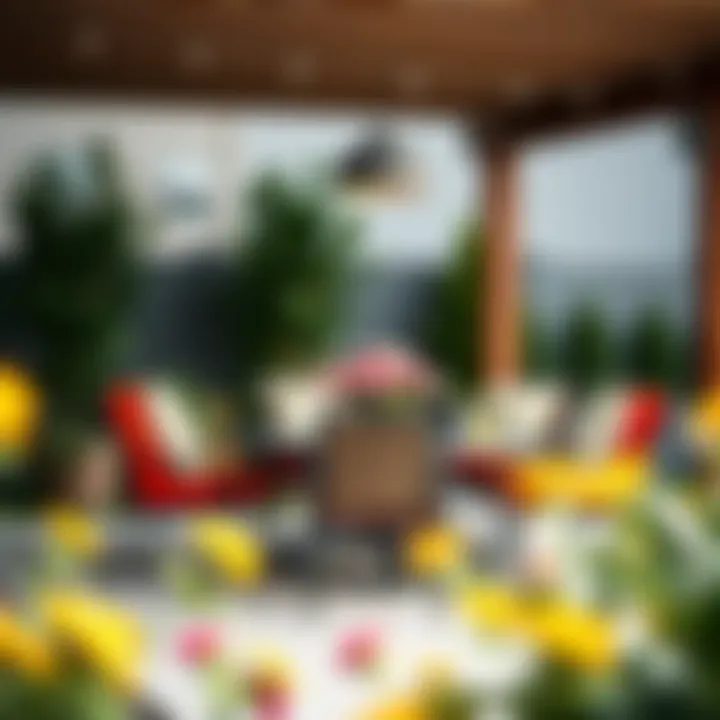 Modern metal patio dining set with vibrant cushions