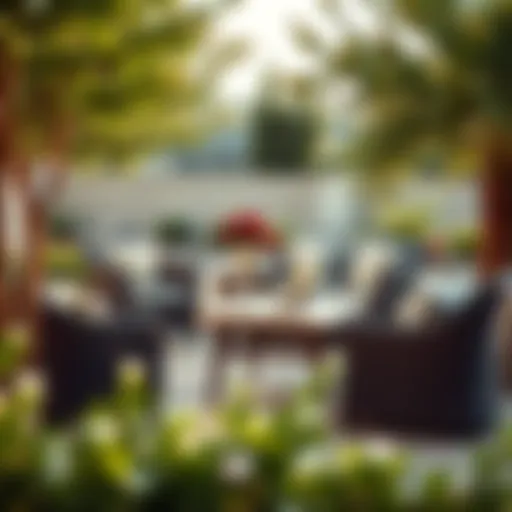 Stylish wicker patio furniture set in a serene outdoor setting