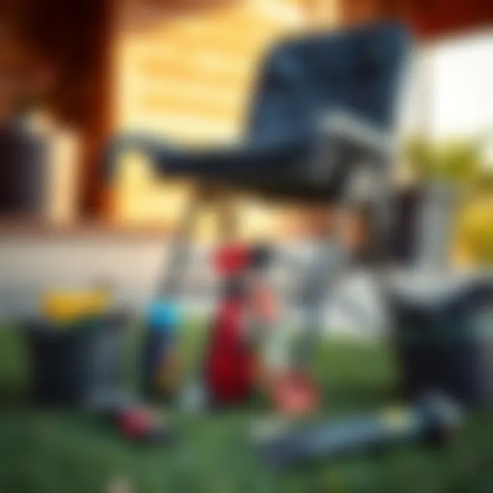 Essential Maintenance Tools for Padded Folding Chairs Maintenance tools beside a patio padded folding chair