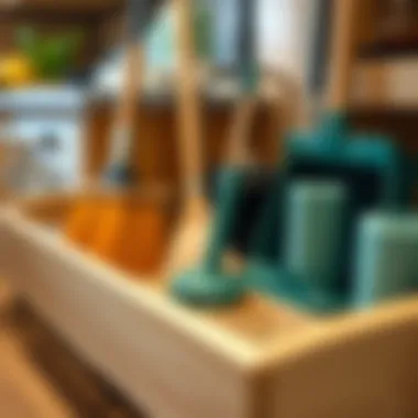 Variety of materials used for pull out broom holders