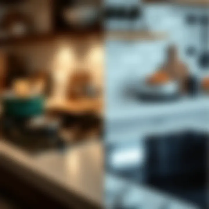 Comparison image of round induction cooktop alongside traditional stove