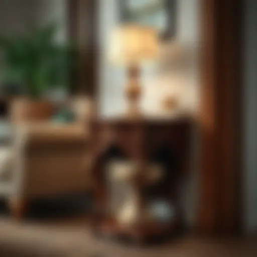 Elegant solid wood end table with intricate carvings and hidden storage