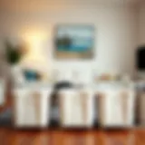 Stylish storage bins with flip top lids in a modern living room setting