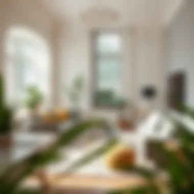 An elegant living space enhanced by natural light and greenery