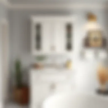 Stylish Bathroom with Farmhouse Cabinet Stylish interior featuring a white farmhouse medicine cabinet in a bathroom