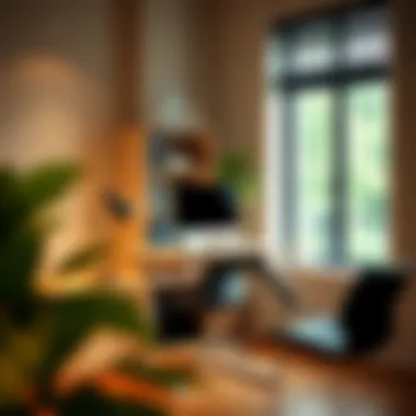 Swing arm laptop table integrated into a contemporary workspace