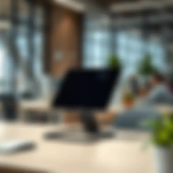 Versatile Tablet Stand in Office Versatile tabletop tablet stand in an office space, highlighting productivity