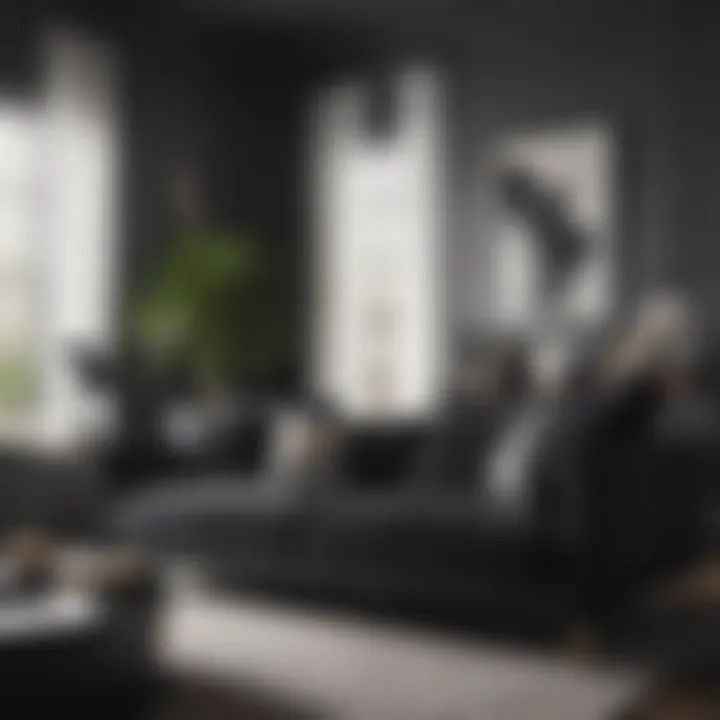 Elegant black sofa in a modern living room